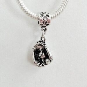 “BASEBALL GLOVE” Sterling Silver Plated Dangling Charm For European Bracelets